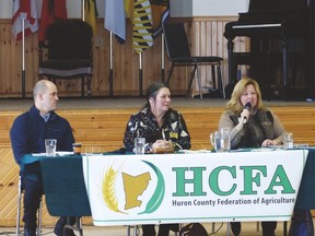 Pictured here are MP Ben Lobb, HCFA president Joan Vincent and MPP Lisa Thompson.