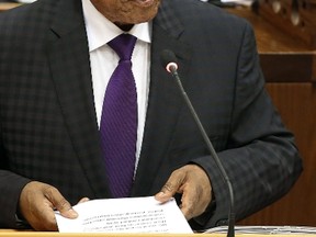 South African president Jacob Zuma takes part in question and answer session at the  parliament in Cape Town, on March 11, 2015.  AFP PHOTO POOL