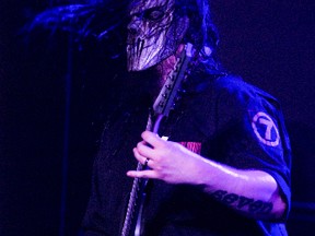 Slipknot's Mick Thomson on their "Prepare for Hell" Tour 2014 outside Chicago at Allstate Arena in Rosemont, IL on November 28, 2014 (C.M. Wiggins/WENN.com)