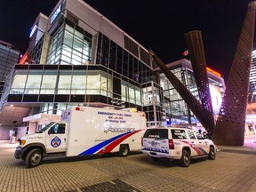 Toronto Police Emergency Task Force Explosive Disposal Unit vehicle outside of the Air Canada Centre after a Toronto Maple Leafs hockey game in Toronto on Thursday March 12, 2015. (Ernest Doroszuk/Toronto Sun)
