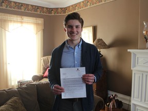 Seaforth resident Joe Fonseca has been awarded a Chancellor's Scholarship to attend Queen's University next fall. (Marco Vigliotti/Huron Expositor)