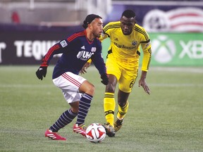 Columbus Crew’s Tony Tchani (right) has been suspended one game for a dangerous tackle. (USA TODAY SPORTS)