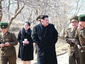 North Korean leader Kim Jong Un inspects the Sin Islet Defence Company, standing guard over a forward post off the east coast of the country, in this undated photo released by North Korea's Korean Central News Agency (KCNA) in Pyongyang March 12, 2015. REUTERS/KCNA