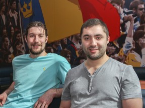 Kevin Bailie, left, and Jordan Coccimiglio pose for a photo in the student lounge at the Queen's University Athletic and Recreation Centre on Friday March 13, 2015. The two students came up with the video idea, from the athletics perspective, for the new Mental Health Doesn't Care video as part of the Mental Health Awareness Committee to help  support the community and stop the stigma associated with mental health.  Julia McKay/The Kingston Whig-Standard/QMI Agency