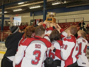 The London South Lions are the 2015 OFSAA boys hockey A/AA champions, after defeating the Robert F. Hall Wolfpack from Caledon East 4-3 in the gold medal game held at the Pembroke Memorial Centre Friday. This wraps up the Ontario Federation of School Athletic Associations (OFSAA) hockey championship, which brought the best high school teams in Ontario to play throughout the week.