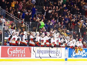 Kingston Frontenacs fans give the Belleville Bulls a standing ovation in recognition of their last visit to The Limestone City as an OHL club, Friday night at the K-Rock Centre in Kingston. (Elliot Ferguson/Kingston Whig Standard)