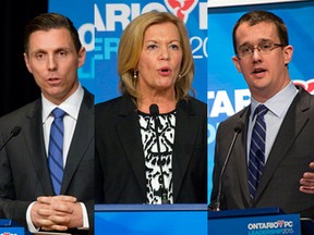 Progressive Conservative Part leadership candidates, from left, Patrick Brown, Christine Elliott and Monte McNaughton. (Toronto Sun files)