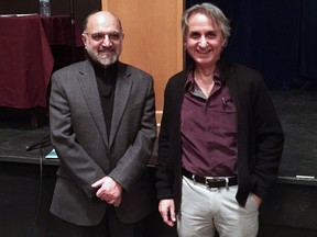 Renowned Islam and political academics Abdolkarim Soroush, left, and Asef Bayat gave keynote speeches and participated in panel discussion during the Islamism and Post-Islamism conference at Queen's University on Saturday. (Supplied photo)