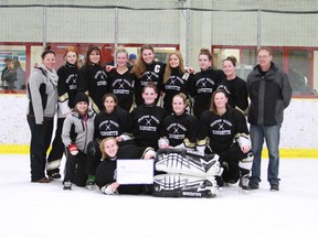 Drayton Valley’s U19 Velocity Ringette Team poses for a photo after winning gold at the Lacombe Ice Breakers Tournament on Feb. 8.