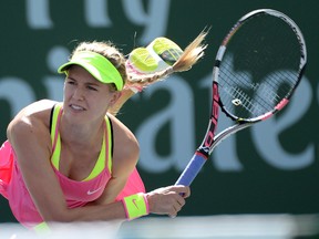 Eugenie Bouchard during her match against CoCo Vandeweghe at the BNP Paribas Open at the Indian Wells Tennis Garden on March 16, 2015. (Jayne Kamin-Oncea/USA TODAY Sports)