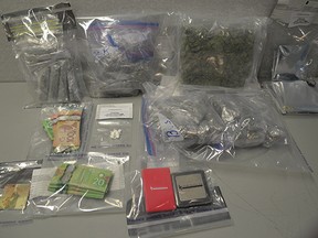 Thompson RCMP seized these items from a hotel room on March 10 in connection with two drug arrests. (RCMP PHOTO)