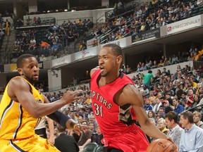 Raptors’ Terrence Ross drives to the basket against the Pacers in Indianapolis Monday night. (AFP)