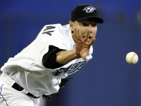 Roy Halladay throws for the Jays back in 2005. He’s now happily retired. (Reuters)