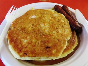 Flapjacks doused in maple syrup along with sausages are popular treats at Shaw’s pancake house. (Barbara Fox/Special to QMI Agency)