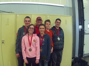 rom left (front row) Andrée Mousseau and Mackenzie Foy. Back row: Jacob Bernier, Coach Paul Genier, Preston Wright, Taylor Martin.