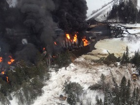 Aerial views of the CN derailment near Gogama, Ont., March 7, 2015. (Transportation Safety Board photo)