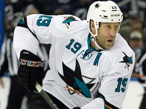 Sharks GM Doug Wilson says he and centre Joe Thornton spoke over the phone and cleared any issues between the two. (Kim Klement/USA TODAY Sports)