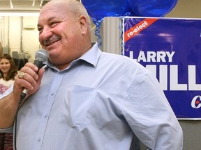 Bruce-Grey-Owen Sound incumbent Conservative M.P. Larry Miller thanks his volunteers and party faithful at his Owen Sound campaign office as polls roll in showing Miller well ahead of his rivals Monday May 2, 2011. (JAMES MASTERS/The Sun Times/QMI AGENCY)