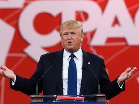 Real estate mogul and TV personality Donald Trump speaks at the Conservative Political Action Conference (CPAC) at National Harbor in Maryland, in this Feb. 27, 2015 file photo. (REUTERS/Kevin Lamarque/Files)