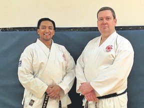 Randy Mockford and Robin Ramjohn teach karate across from the Ritchie community hall on Tuesdays and Thursdays. (Nic Davis/Supplied)
