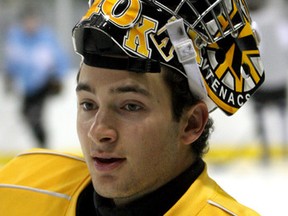 Kingston Frontenacs goalie Lucas Peressini was named the best shootout goalie in the Eastern Conference in the annual OHL Coaches Poll. (Whig-Standard file photo)