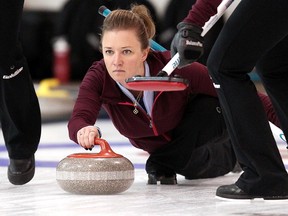 Chelsea Carey, shown here in action at the HDF Insurance Shootout at the Saville Centre last fall, has taken over Heather Nedohin as the former Scotties champion has stepped aside to focus on family and her job. (David Bloom, Edmonton Sun)