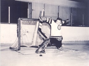 Frank Brimsek, who played goal for both Boston and Chicago in the NHL from 1938 to 1950. (Photo courtesy U.S. Hockey Hall of Fame Museum)