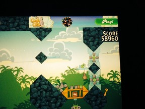 A "screen grab" of the Angry Birds game, which Spenny offers to illustrate his point.