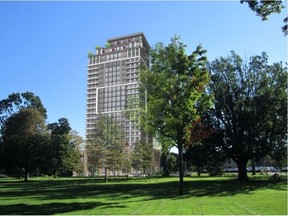 A 25-storey residential/commercial tower is proposed to overlook Victoria Park.