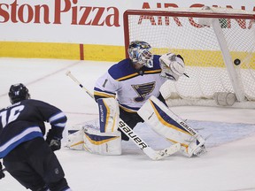 The Jets held on to take the St. Louis Blues in a shootout on Thursday. (BRIAN DONOGH/Winnipeg Sun)