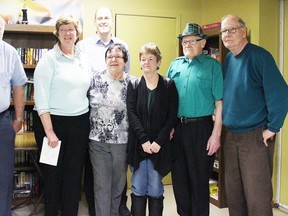 The Huron Haven Seniors Social Club received a grant for $24,000 through the New Horizons for Seniors Program on March 17. The funding will be put towards accessible washroom facilities and a new dishwasher. From left to right: Bob Mastin, Rose Irish, Huron-Bruce MP Ben Lobb, Carole McAlpine, Lynne Badley, Ed Rowe and Burt Corbett. Absent: Helen Kunert. (Steph Smith/Goderich Signal Star)