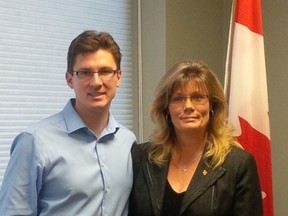 St. Boniface Coun. Matt Allard posted this photo of himself with St. Boniface MP Shelly Glover on Dec. 15, 2014, noting in the caption that the pair discussed the Building Canada Fund and the Marion and Archibald street upgrades. On March 20, 2015, Glover said she approached Allard, not the other way around. (MATTALLARD.CA PHOTO)