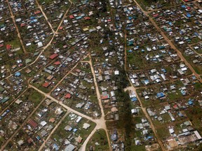 An aerial view of the destruction after Cyclone Pam in Port Vila, capital city of the Pacific island nation of Vanuatu March 17, 2015.  REUTERS/Edgar Su