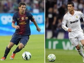 A combination of file pictures shows Barcelona's Argentine player Lionel Messi and Real Madrid's Portuguese player Cristiano Ronaldo. (AFP PHOTO/JONATHAN NACKSTRAND/PIERRE-PHILIPPE MARCOU)