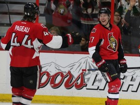 Senators Curtis Lazar (right) and Jean-Gabriel Pageau. (Tony Caldwell/Ottawa Sun)