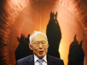 Singapore's former prime minister Lee Kuan Yew speaks during an interview at a Reuters Newsmaker event in Singapore in this March 4, 2009 file photo. (REUTERS/Vivek Prakash/Files)
