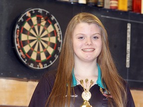 Wallaceburg's Stephanie McKenney, 14, made the Darts Ontario provincial team and will compete at nationals being held in St. Catharines in May. McKenney made the team after finishing second at the provincial finals on March 15. (DAVID GOUGH/ QMI AGENCY)