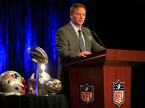 NFL Commissioner Roger Goodell talks to the media during a press conference following the New England Patriots Super Bowl XLIX win over the Seattle Seahawks on February 2, 2015. (Jamie Squire/Getty Images/AFP)