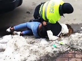 Video surfaced last week of a police officer taking down a handcuffed female at the New Haven, Conn., St. Patrick's Day parade. (YouTube)