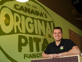 Ryan Teslic is opening a Pita Pit franchise at the Hyde Park superstore complex, and three other locations in the city. (MIKE HENSEN, The London Free Press)