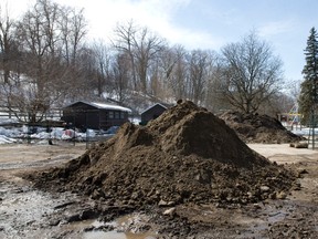 A pile of dirt sat last week where an animal barn once stood in at Storybook Gardens in Springbank Park in London. The barn burned to the ground in a February fire. The city, which owns Storybook, is contemplating not replacing the barn and finding new homes for the farm animals once housed there. (CRAIG GLOVER, The London Free Press)