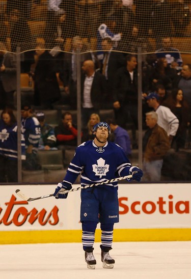 Toronto Maple Leafs� Phil Kessel (81) RW�� looks up to the ceiling after the game. Wild defeat the Maple Leafs 2-1 in Toronto on Monday March 23, 2015. Jack Boland/Toronto Sun/QMI Agency