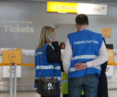 Members on the airport care team gather at Duesseldorf airport on March 24, 2015. (REUTERS/Ina Fassbender)