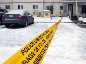 The scene of a police-involved shooting in Wetaskiwin, March 24, 2015. (Sarah Swenson/QMI Agency)