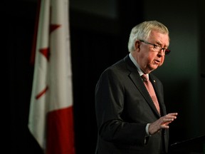 Former Prime Minister of Canada Joe Clark speaking at the Grain Farmers of Ontario March Classic at the London Convention Centre in London, Ont. on Tuesday March 24, 2015. (ANDREW LAHODYNSKYJ/ The London Free Press /QMI AGENCY?)