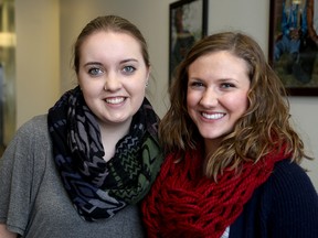 Queen's University students Taylor Henriksen, left, and Kaylia Little in Kingston on Friday March 2015, are members of the university's Nyantende Foundation which helps pay for tuition and educational materials for students in the democratic Republic of The Congo.(IAN MACALPINE)-KINGSTON WHIG-STANDARD/QMI AGENCY