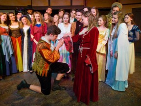 Jack Phoenix kisses the hand of Danielle Dixon in the Original Kids Production of Kiss Me Kate. (MIKE HENSEN, The London Free Press)