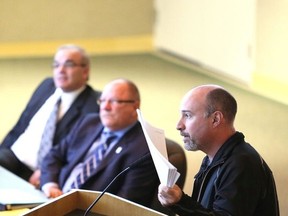 Gino Donato/The Sudbury Star                                          
Darren Stinson makes a presentation at the Healthy Community Initiatives fund meeting in council chambers on Tuesday.