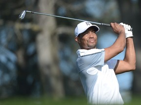 Tiger Woods plays his tee shot on the 17th hole of the north course during the first round of the Farmers Insurance Open at Torrey Pines Golf Course on February 5, 2015. (Donald Miralle/Getty Images/AFP)