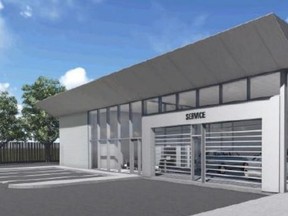 The rendering of the service centre Bel-Air Lexus wants to build at the northeast corner of McArthur Ave. and May St., across from its existing dealership. SUBMITTED IMAGE